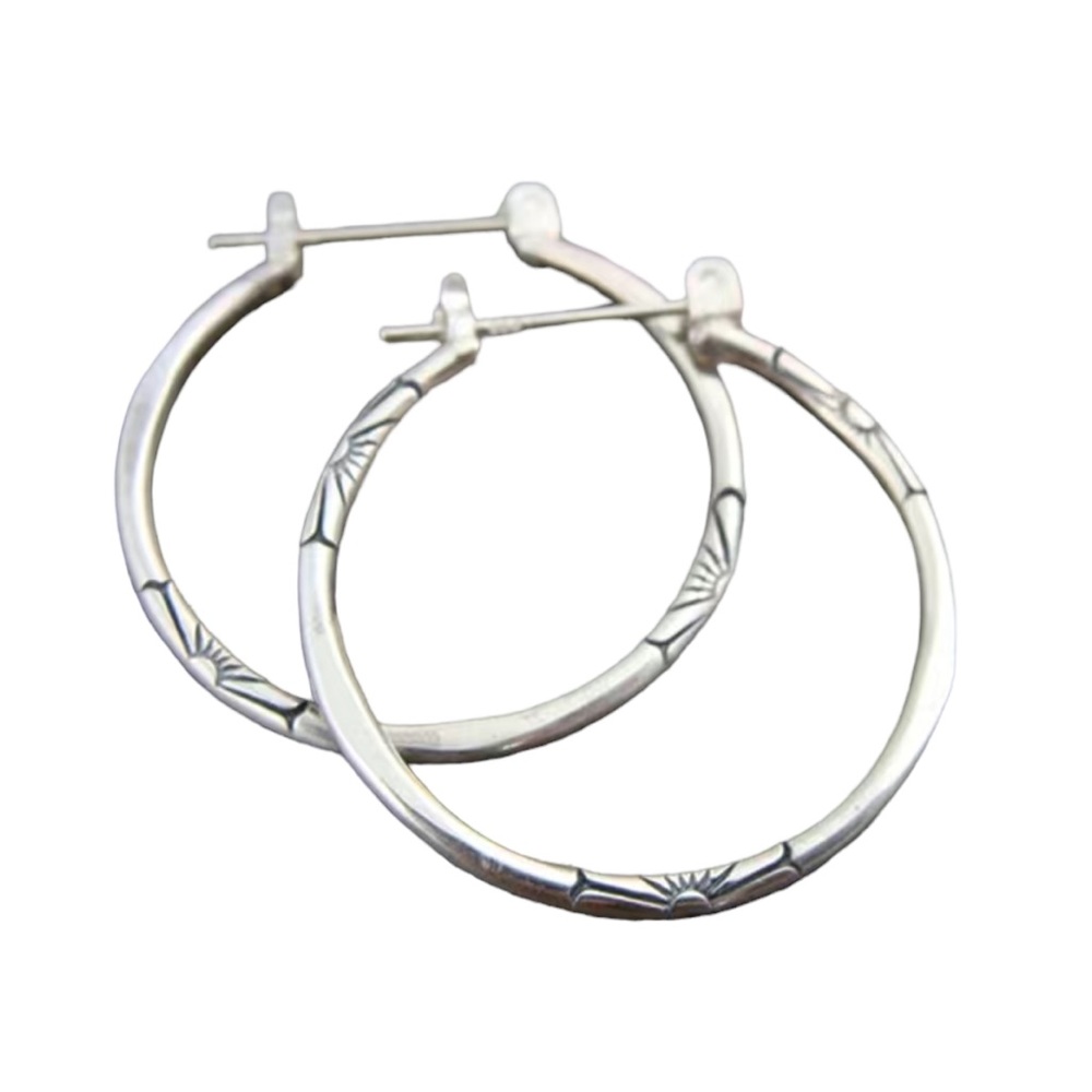 Silver Plated Floral Design Hoop Earrings